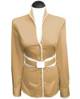 Stand-up collar blouse piped, gold / white / goes out of the assortment