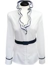 Ruffle blouse with piping, white / marine/goes out of the assortment