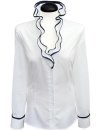 Ruffle blouse with piping, white / marine/goes out of the assortment