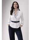 Ruffle blouse with piping, white / marine