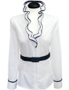 Ruffle blouse with piping, white / marine