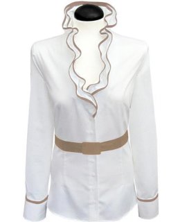 Ruffle blouse with piping, white / gold/goes out of the assortment