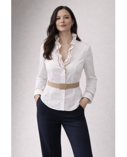 Ruffle blouse with piping, white / gold