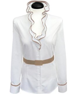 Ruffle blouse with piping, white / gold