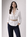 Ruffle blouse with piping, white / gold