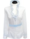 Ruffle blouse with piping, white / light blue/goes out of...