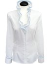 Ruffle blouse with piping, white / light blue/goes out of...