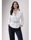 Ruffle blouse with piping, white / light blue