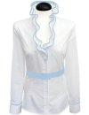 Ruffle blouse with piping, white / light blue