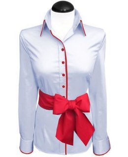 Contrast Blouse Light Blue Uni with Carmine Red  Piped/goes out of the assortment