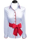 Contrast Blouse Light Blue Uni with Carmine Red...