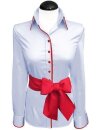 Contrast Blouse Light Blue Uni with Carmine Red  Piped