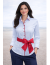 Kontrastbluse hellblau Uni mit carmine rot Paspel