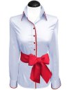 Contrast Blouse Light Blue Uni with Carmine Red  Piped