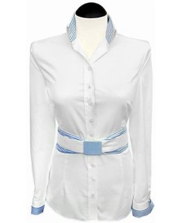 Contrast blouse, white plain with light blue / white/goes out of the assortment