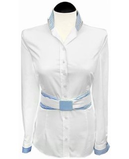 Contrast blouse, white plain with light blue / white
