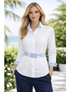 Contrast blouse, white plain with light blue / white