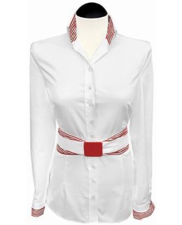 Contrast blouse, white plain with red / white