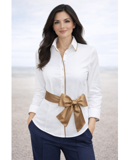 Contrast blouse Weiss Uni with gold  Piped