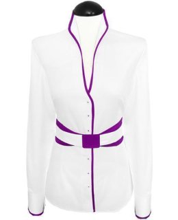Stand-up collar blouse piped, white / bright violet / goes out of the assortment