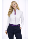 Stehkragenbluse paspeliert, weiss/bright viole