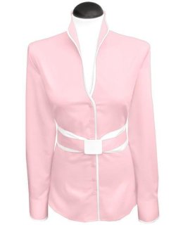 Stand-up collar blouse piped, pink / white