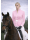 Stand-up collar blouse piped, pink / white