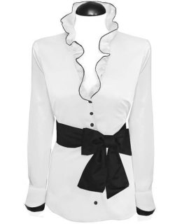 Ruffle blouse extravagant with piping, white / black/goes out of the assortment