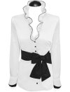 Ruffle blouse extravagant with piping, white / black