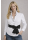 Ruffle blouse extravagant with piping, white / black/goes out of the assortment