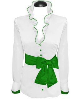 Ruffle blouse extravagant with piping, white / green/goes out of the assortment