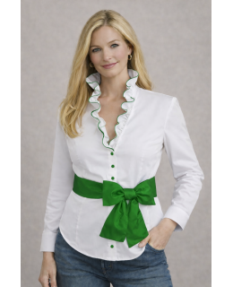 Ruffle blouse extravagant with piping, white / green/goes out of the assortment