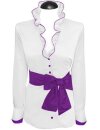 Ruffle blouse extravagant with piping, white / bright violet/goes out of the assortment