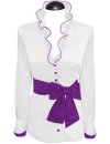 Ruffle blouse extravagant with piping, white / bright violet