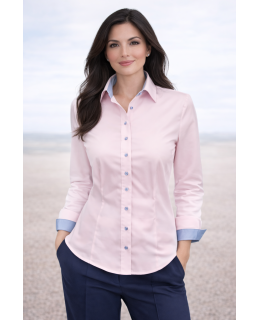 Contrast blouse, pink uni with light blue