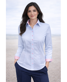 Kontrastbluse, hellblau Uni mit rosa