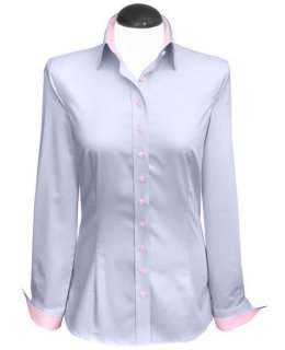 Contrast blouse, light blue uni with pink / goes out of the assortment