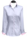 Contrast blouse, light blue uni with pink