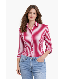 Bluse, pink/weiss gestreift Satin