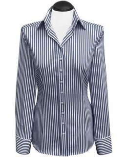 Blouse, marine / white striped satin / goes out of the assortment