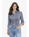 Blouse, marine / white striped satin / goes out of the...