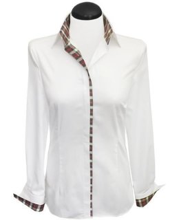 Contrast blouse 2-colored with patch: White / Karo 2