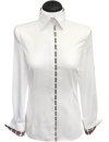 Contrast blouse 2-colored with patch: White / Karo 2 /goes out of Stock