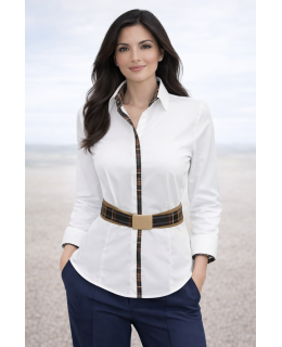 Kontrastbluse 2-farbig mit Patch: weiss/Karo 6