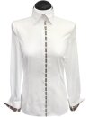 Contrast blouse 2-colored with patch: White / Karo 2/goes out of the assortment