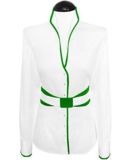 Stand-up collar blouse Piped, white / green / goes from the assortment