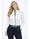 Stand-up collar blouse Piped, white / green