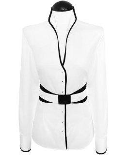 Standing collar blouse piped, white / black / goes from the assortment