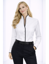 Standing collar blouse piped, white / black
