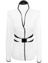 Standing collar blouse piped, white / black